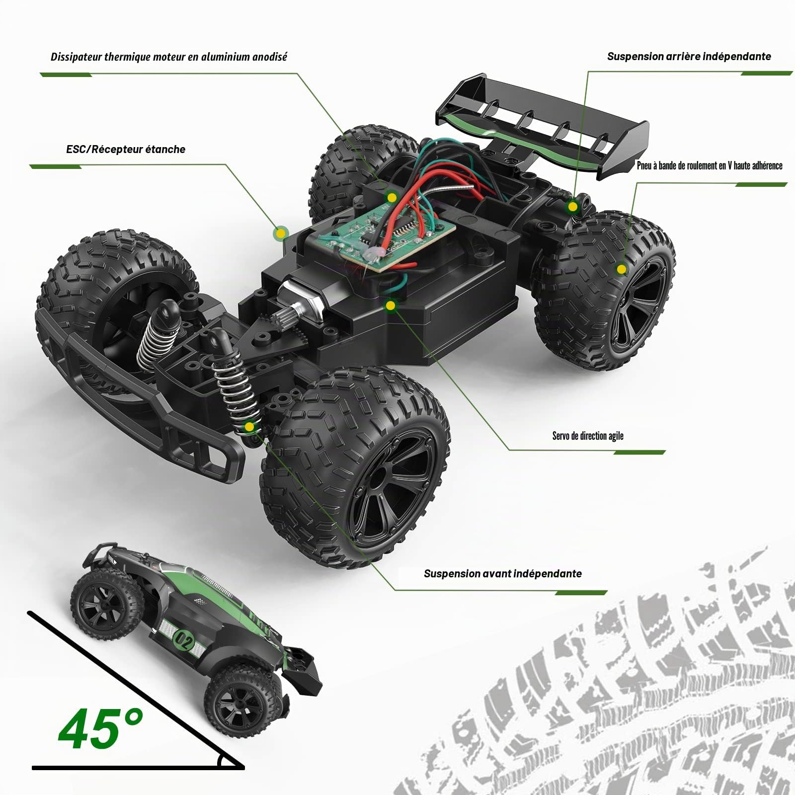 Kizeefun Voiture Telecommandé Tout Terrain, Jouets Voiture de Course RC Camion Crawler avec 2 Piles RC Haute Vitesse, Cadeaux d'anniversaire de Cadeau Enfant Anniversaire Filles et Garçons