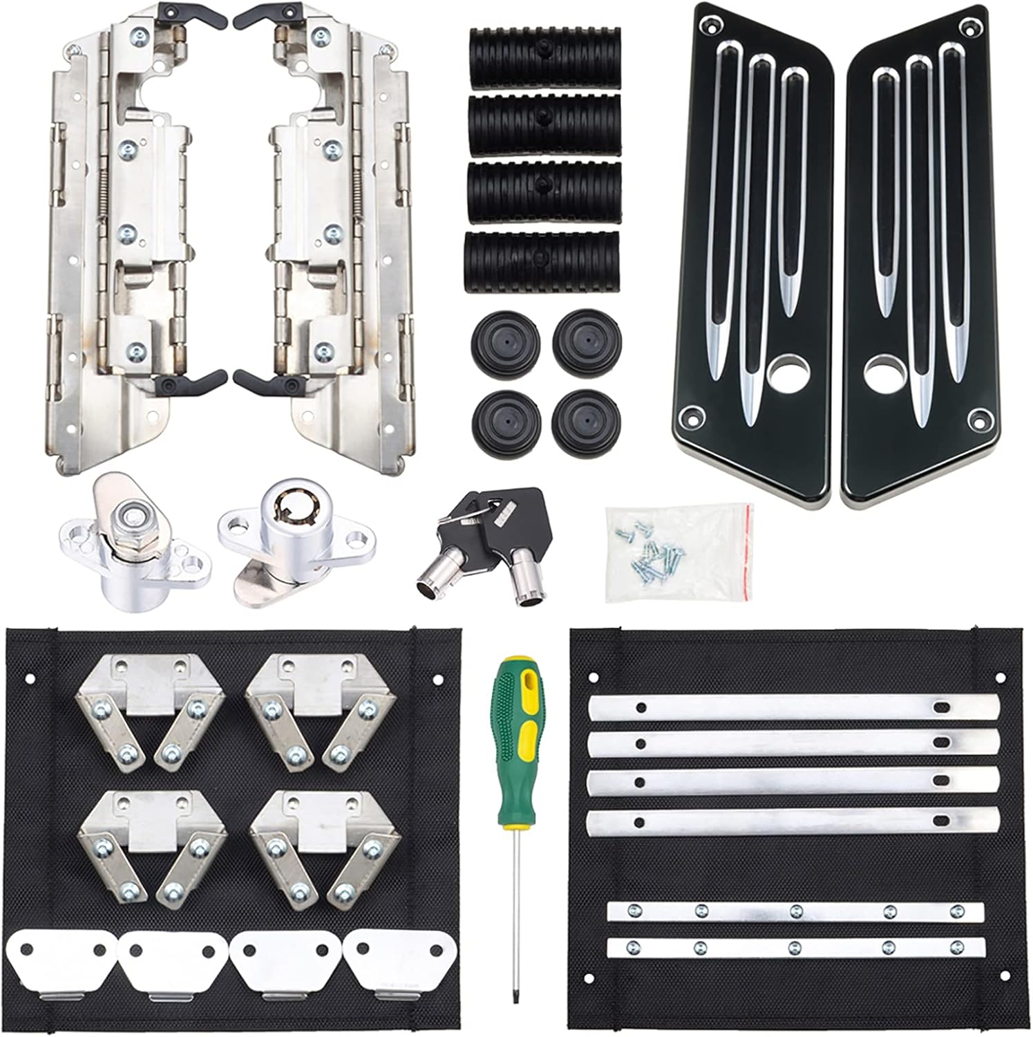 Amazicha Saddlebag Latch Hardware Kit, Black Latch Cover Locks Rubber Cushion Hard Bag Compatible for Harley Davidson Touring Street Glide Electra Glide Road Glide Road King 1993-2013