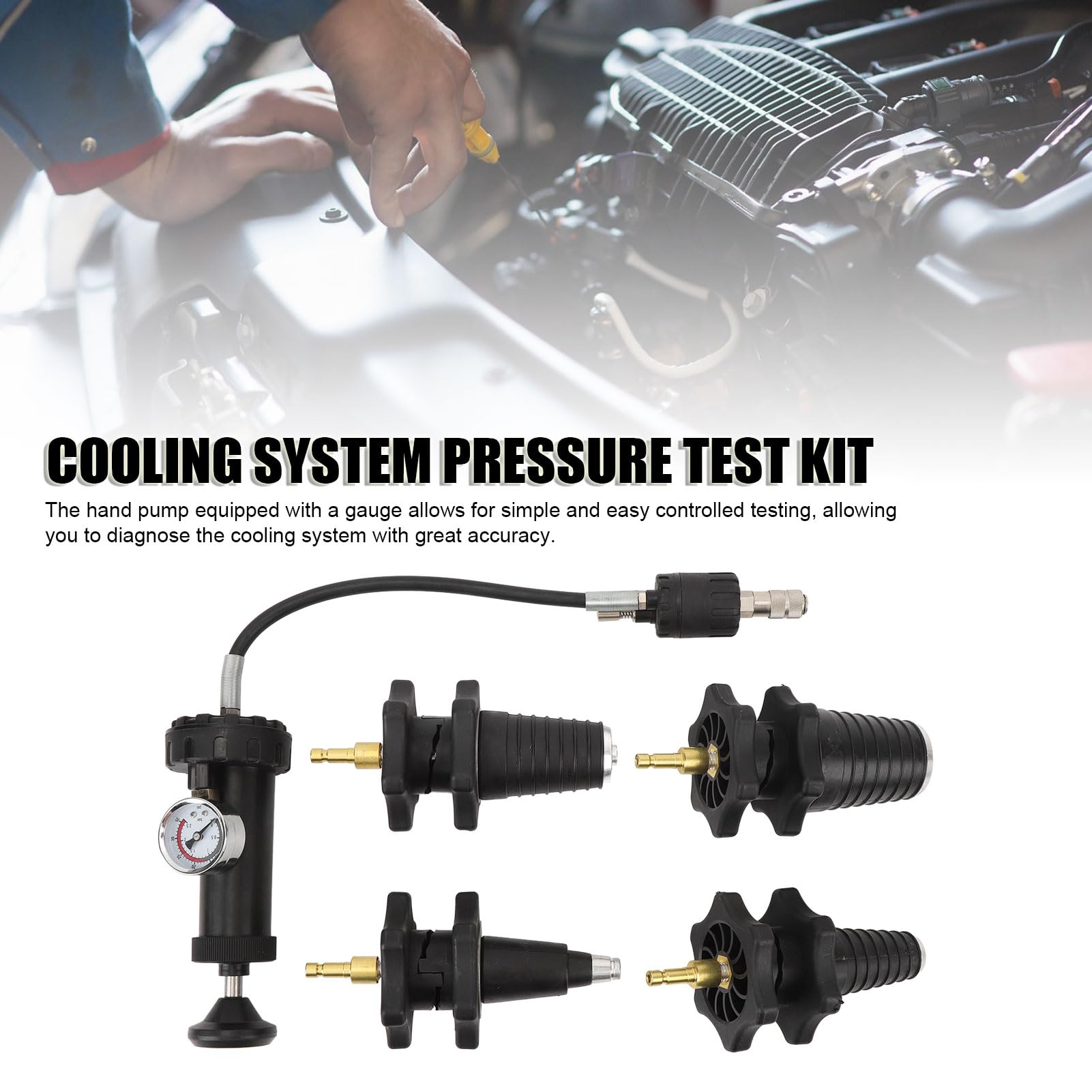 Kit per test della pressione del di raffreddamento da 5 pezzi con manometro, tester universale per la pressione del radiatore automobilistico, strumento diagnostico del di
