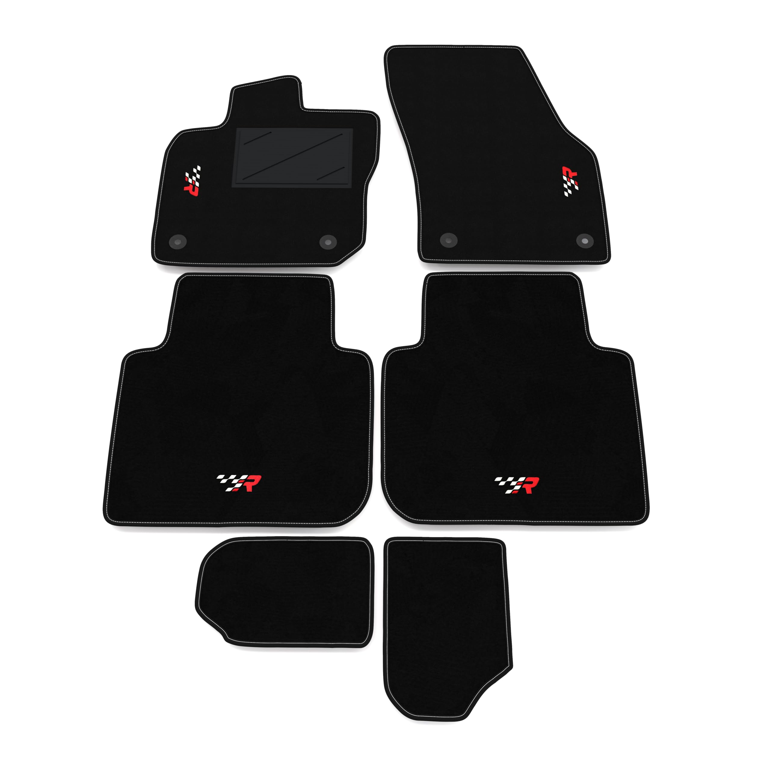 Kit Tappetini Auto compatibili con Skoda Kodiaq 7 posti 2024-2026 | Set Tappeti in Moquette, ricamo R Racing, Tappeto auto su misura