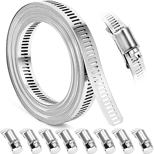 Miniatura 28 de Abrazaderas de manguera, correa de metal de 8.5 pies + 6 sujetadores, abrazaderas de manguera de acero inoxidable, abrazadera de manguera ajustable