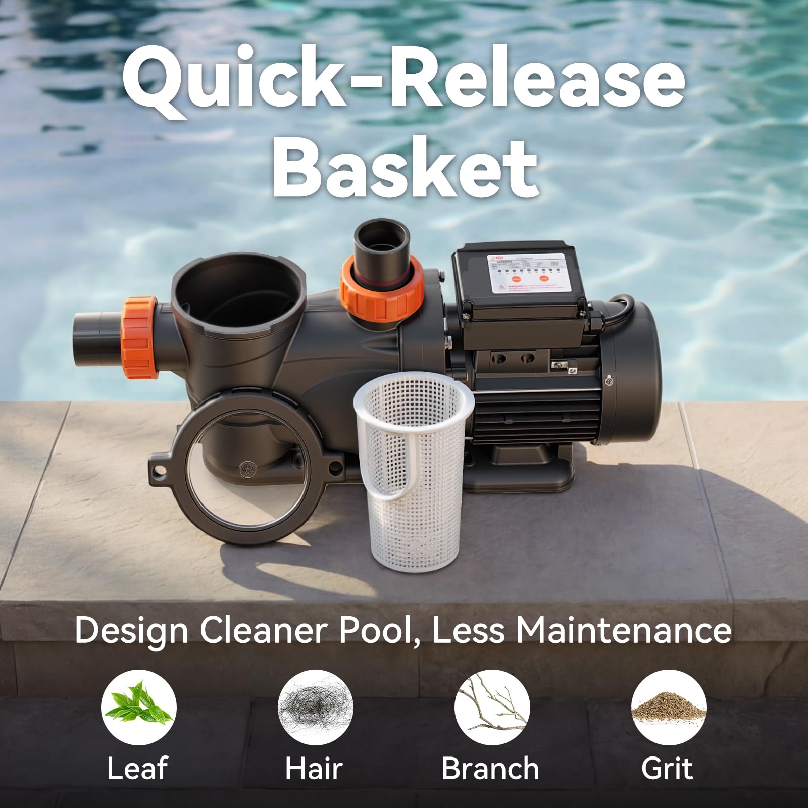 LEO Bomba de piscina en el suelo, potente bomba de piscina autocebante de alto flujo con temporizador, 2.2HP 6950GPH 220V