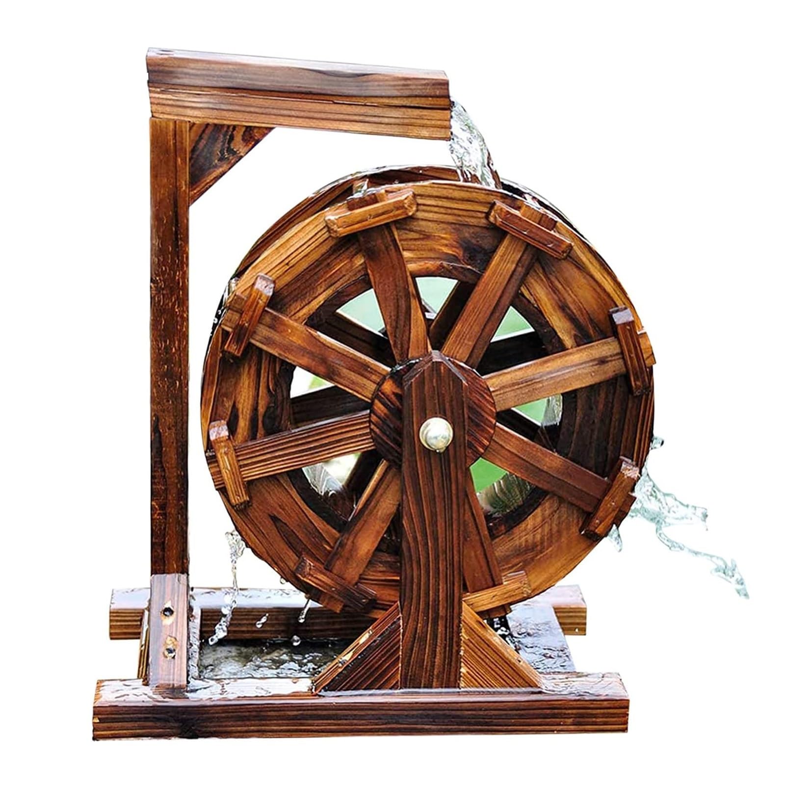 木製水車置物庭園アンティークレトロ回転高さ41cm