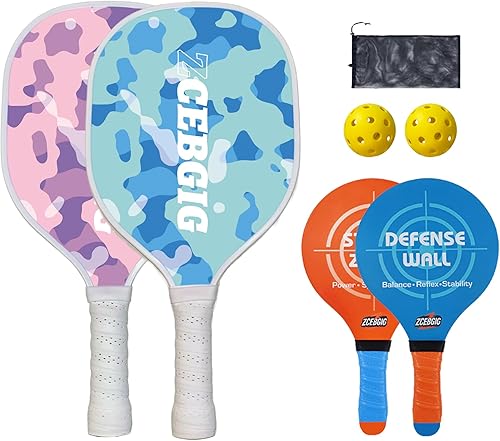 Juego de palas de pickleball de 4 raquetas prémium con 2 bolas, bolsa de malla para jugar en interiores y exteriores, color negro
