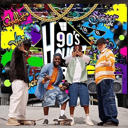 Miniatura 3 de Telón de fondo para fiesta en casa de los años 90, graffiti de hip hop, decoración de fiesta temática de los años 90, decoración retro de radio,