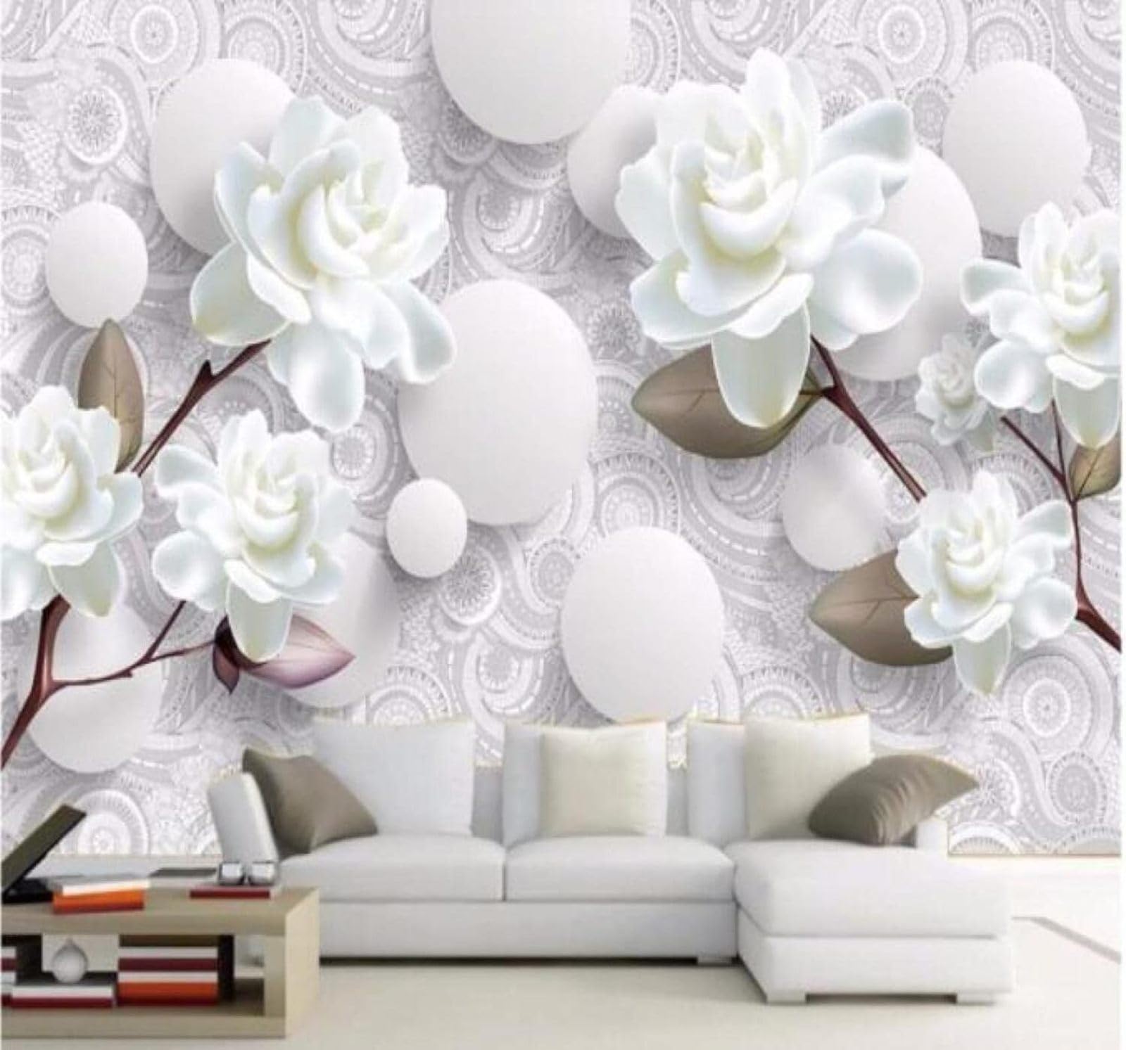 XLMING Exquisite Three Dimensional White Flowers Spheres 3D Wallpaper Luxury Home Dining Decor Paste Sofa Living Room The Wall for Bedroom Mural-250cm×170cm