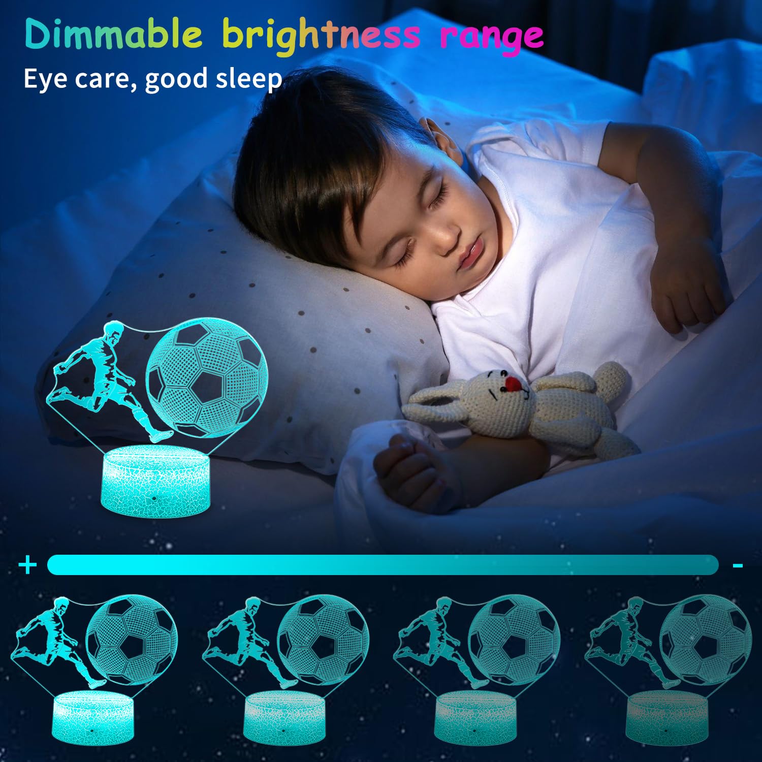 Yulado Fussball Geschenke Jungen Kinder Mädchen, 3D Nachtlicht Optische Täuschungs Deko lampe mit 16 Farben Ändern und Fernbedienung, Fußball Geburtstag Weihnachtsidee für Jungen Mädchen
