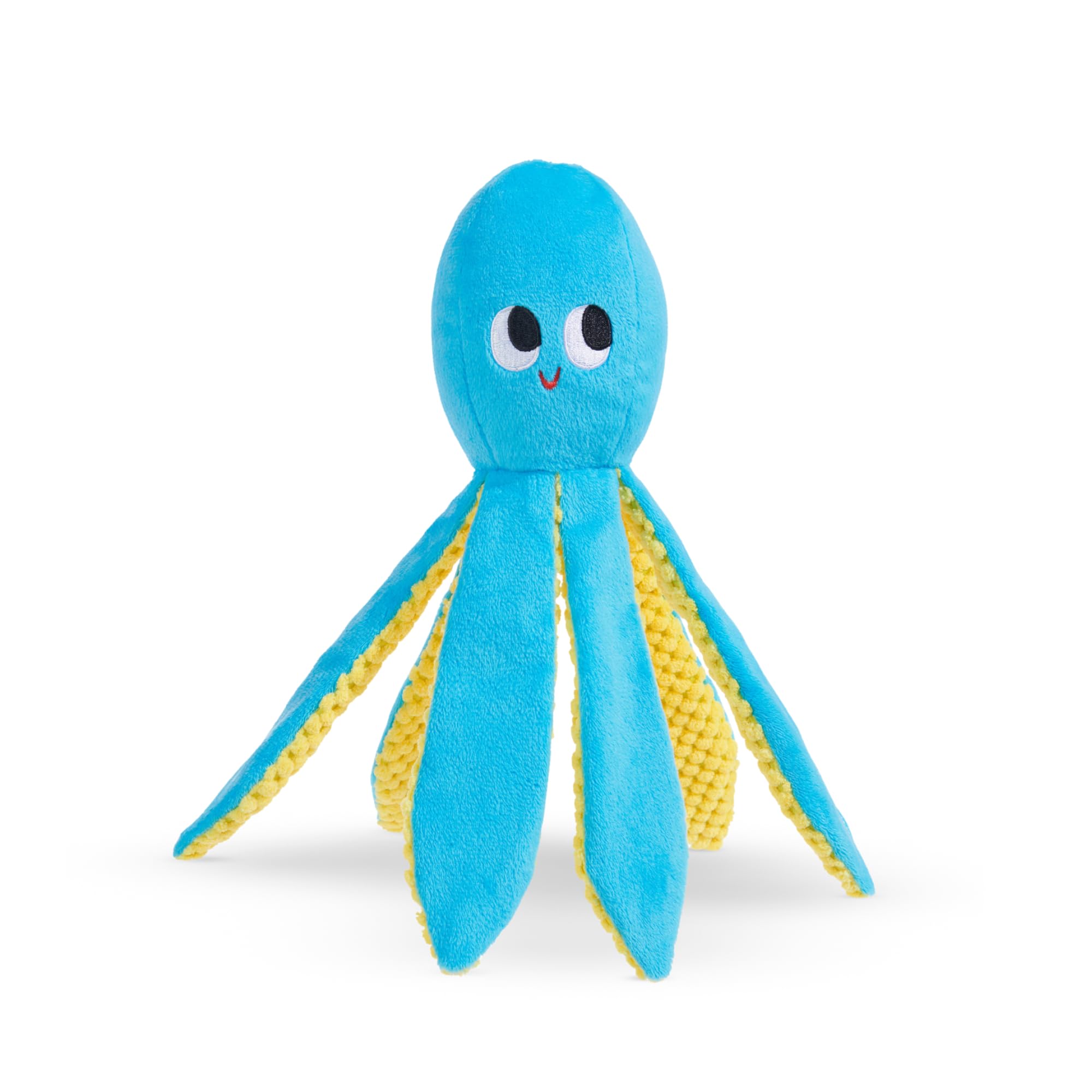 BARK Dog Toy Odd Otto Octopus Squeaky Toy For Dogs, Soft Plush Blue and Yellow, Pet Toy