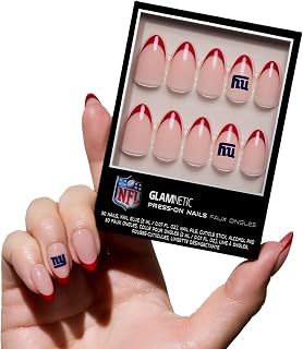 Glamnetic x Fanatics Press On Nails - New York Giants | Short Almond Fake Nails, NFL Giants Red French Tips, Football Nails, Salon-Quality | 15 Sizes - 30 Nail Kit with Glue