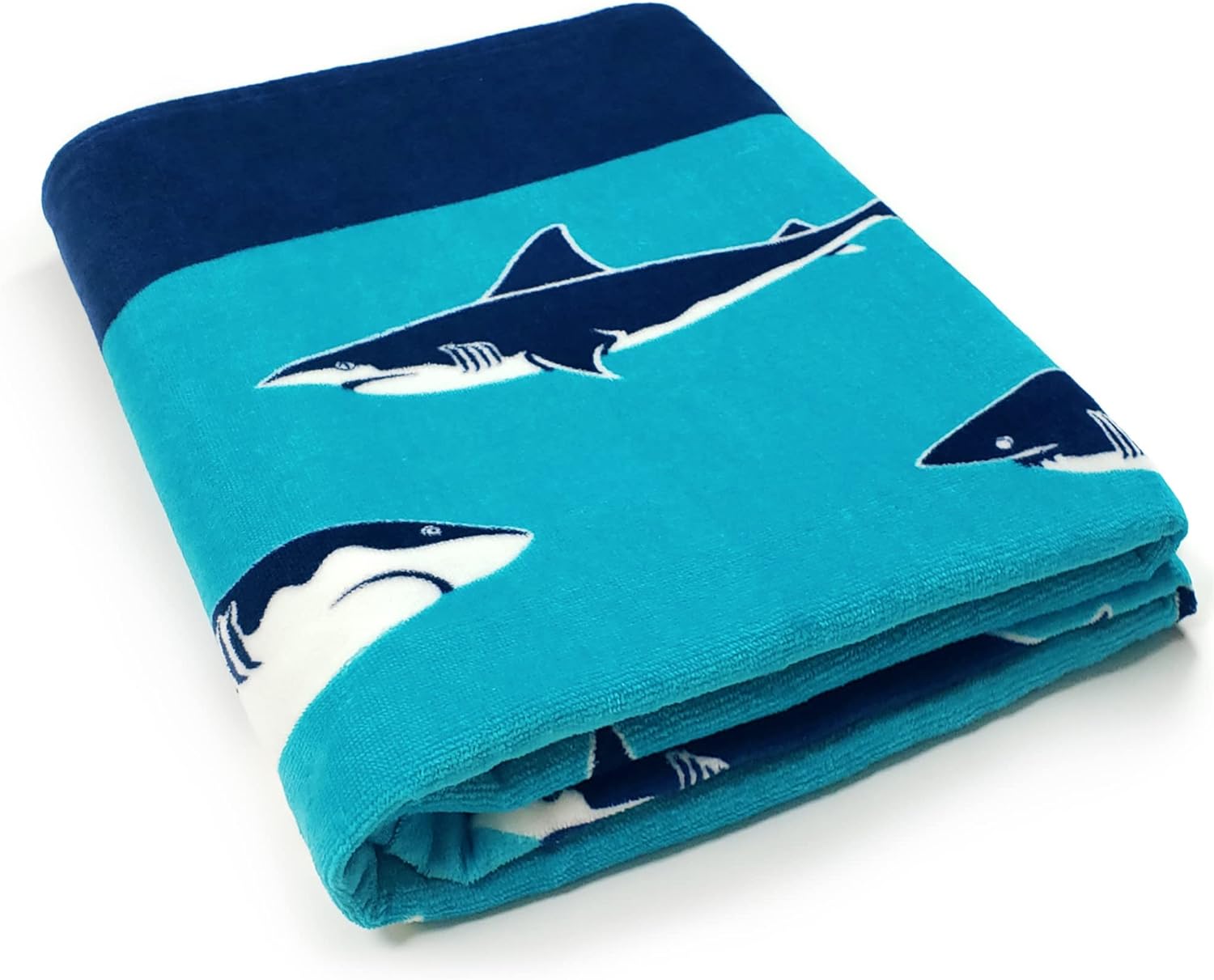 Softerry Extra Large Sharks Beach Towel 58 x 74 inch (147 x 188 cm) 100% Cotton Velour Terry Beach Blanket (One Towel, Multi Sharks)
