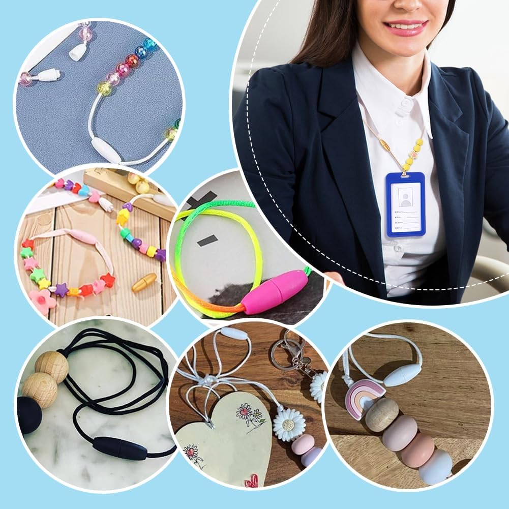 PH PandaHall 42 Set 7 Colors Lanyard Breakaway Clasps 24mm Bead Barrel Connector Safety Clasp Closure Clasp with 2mm x 38 Yards String Cord for Beadable Necklace Bracelet Jewellery Making - Image 3