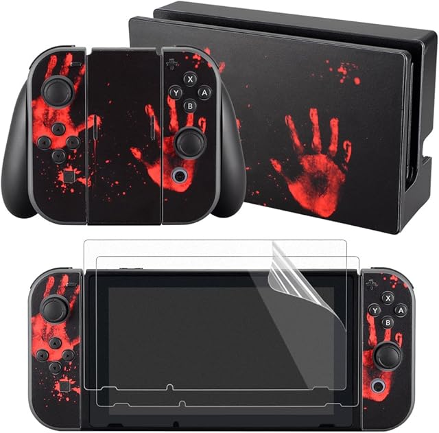 eXtremeRate Stickers Vinyl do Nintendo Switch,Naklejka Skóry do Nintendo Switch Console & Joycon & Dock z 2 sztuki Ochraniacz Ekranu-Nadruk Dłoni