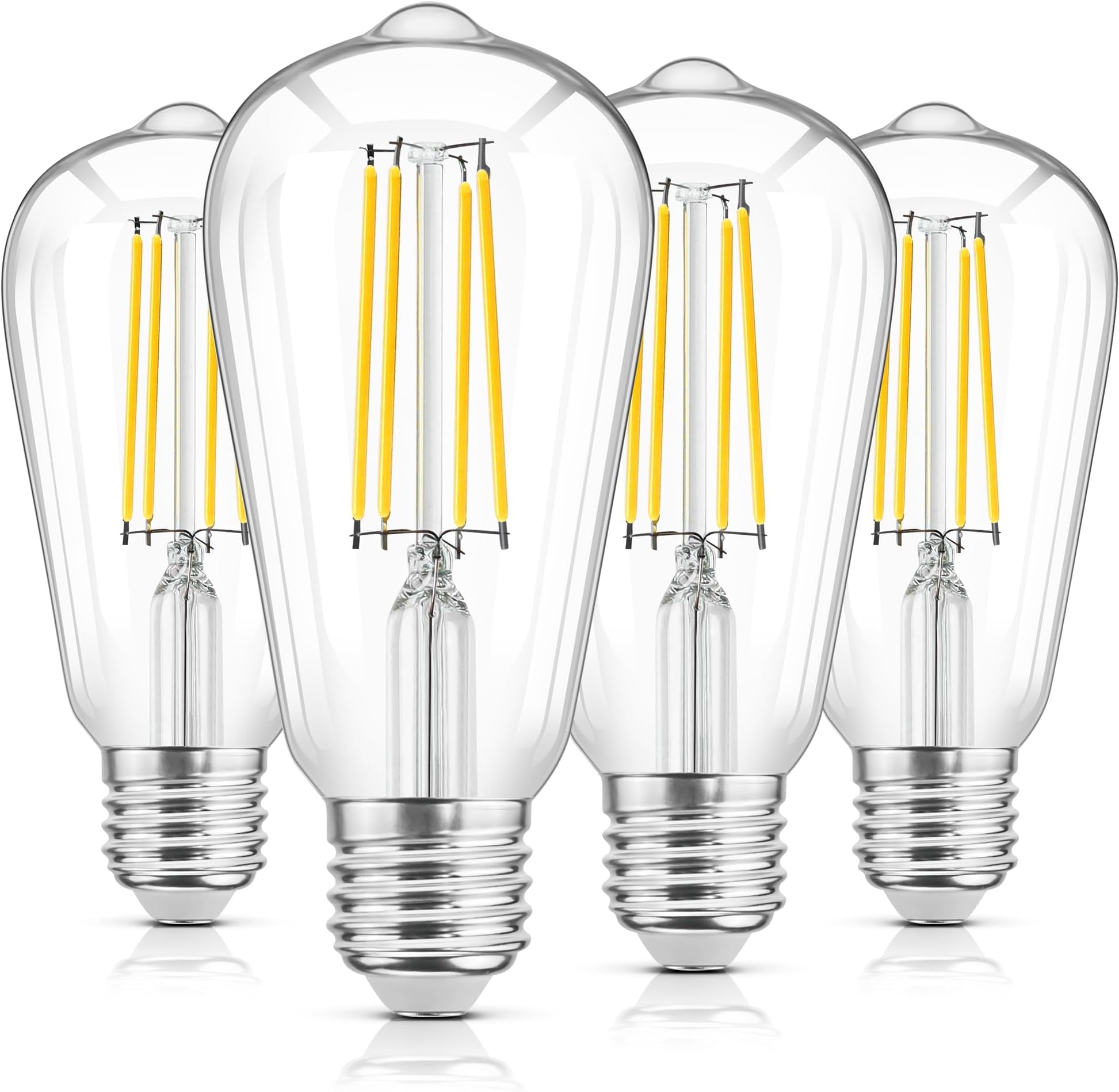 WIHTU LED Edison Light Bulbs, Vintage 6W LED Bulb 60W Equivalent, St58 4000K Daylight Soft White, Bright LED Filament Bulb with CRI 85+, E26 Standard Base, 900LUM, Non-Dimmable, Clear Glass, Pack of 4