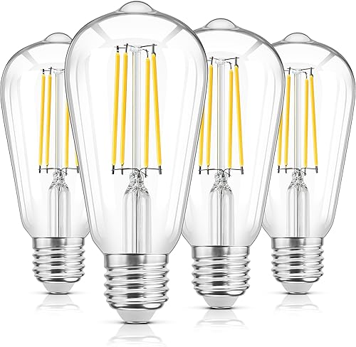 WIHTU - Bombillas LED Edison, bombilla LED vintage de 6 W equivalentes a 60 W, ST58 4000K luz blanca suave diurna con CRI 85+, base estándar E26,