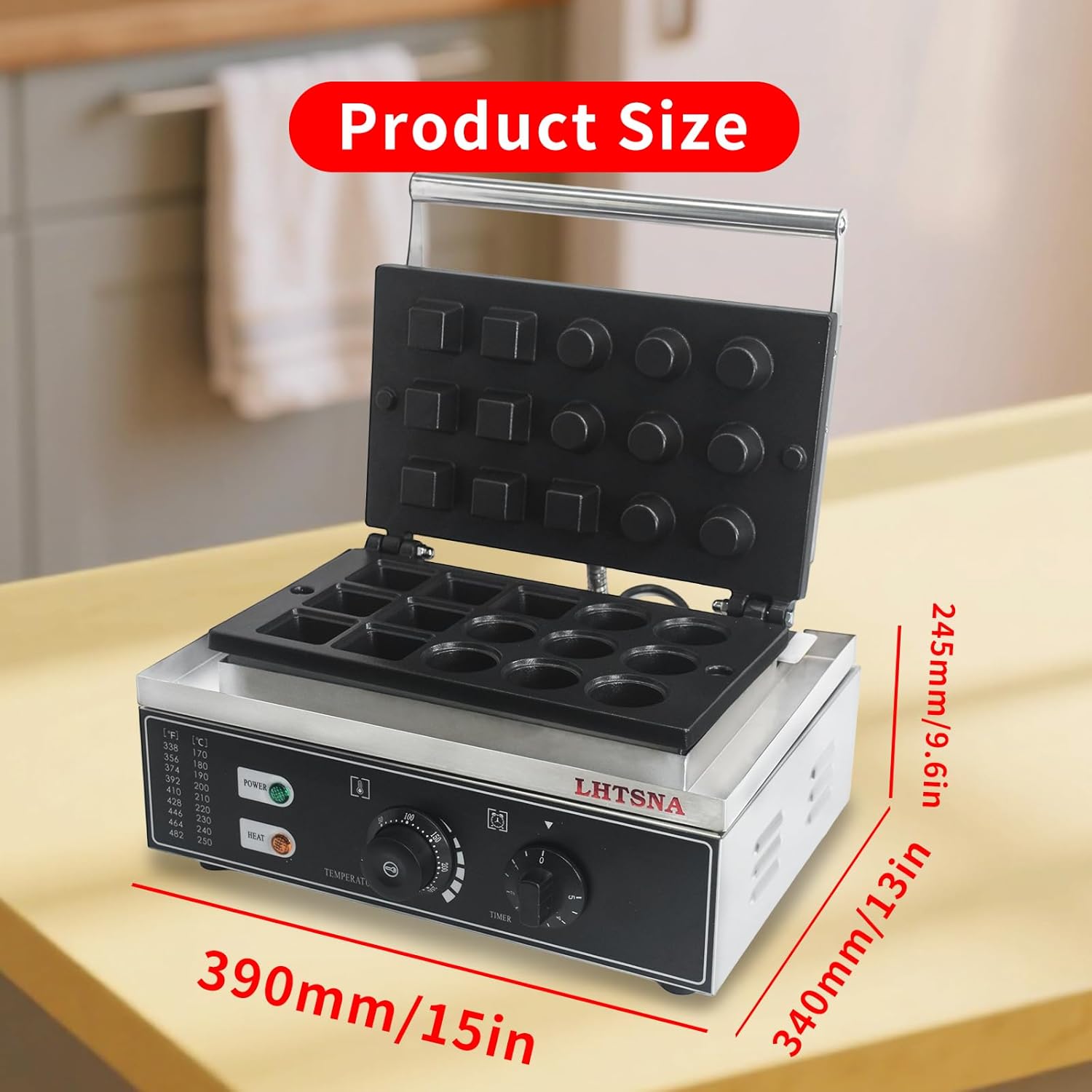 Commercial 1550W Electric Egg Tart Crust Making Machine,15pcs Egg Tart Shell Pie Crust Pressing Machine,Non-Stick,Stainless Steel Waffle Iron Machine for Restaurant Bakeries