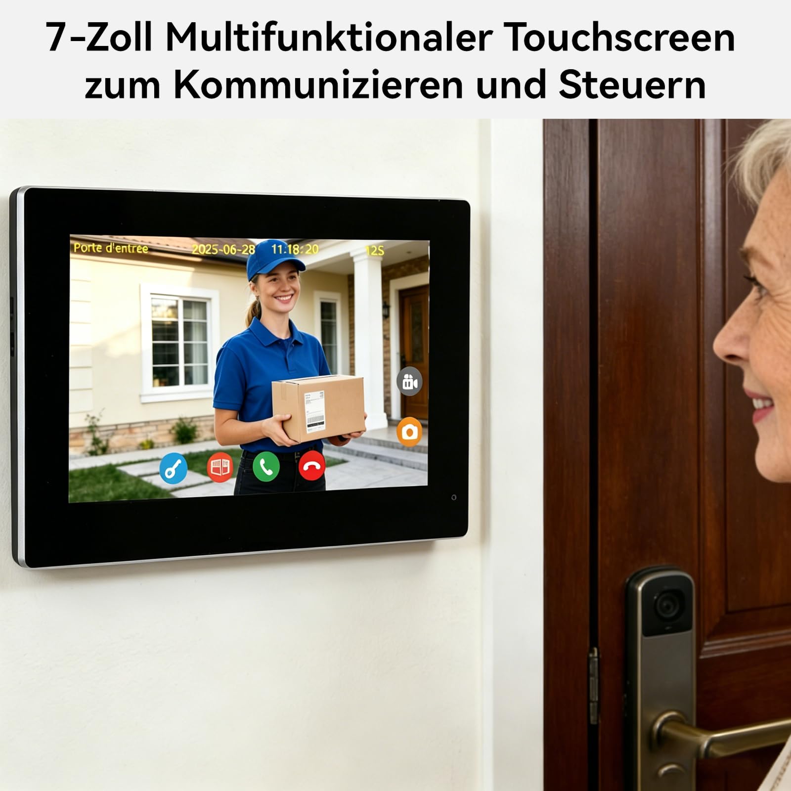 Video-Türsprechanlage, 2 Draht WiFi Türklingel mit 7" Farb-Touchscreen, 1080p Nachtsicht und Zwei-Wege-Audio, Gegensprechanlage mit Fernentriegelung, wifi6 2.4G/5G, KW02-IP7 Schwarz