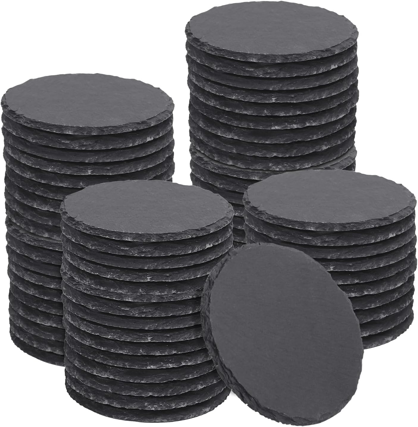 65 Pack 4 Inch Round Slate Coasters, Black Stone Coasters with Anti-Scratch Bottom, Ideal for Home Decor, Bar, Housewarming Gifts, and Laser Engraving KUKLIPJIM