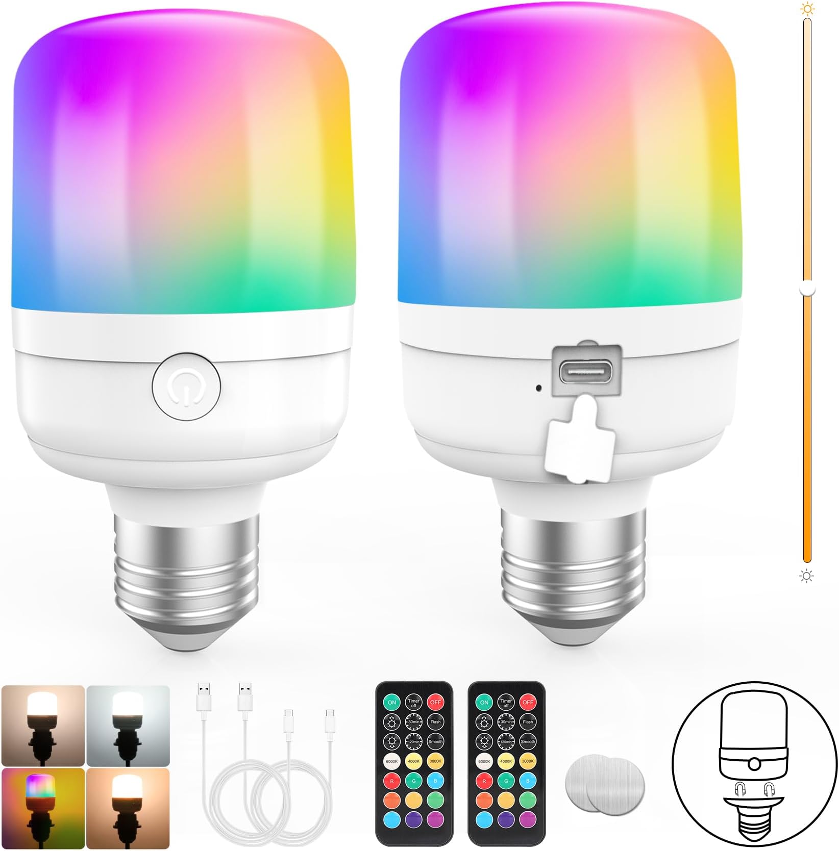 Eocean E27 Rechargeable Light Bulbs with Remote Control, Wireless light