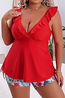 Vista 7 de B2prity Women's Plus Size Tankini Swimsuits Deep V Neck Ruffled Bathing Suits Two Piece Tummy Control Swimwear with Shorts