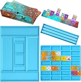 Domino Silicone Resin Molds Resin Casting Mold with Storage Box Domino Rack Mold Domino Tray Holder Silicone Epoxy Resin Casting Molds for DIY Dominoes Crafts Box Home Decoration