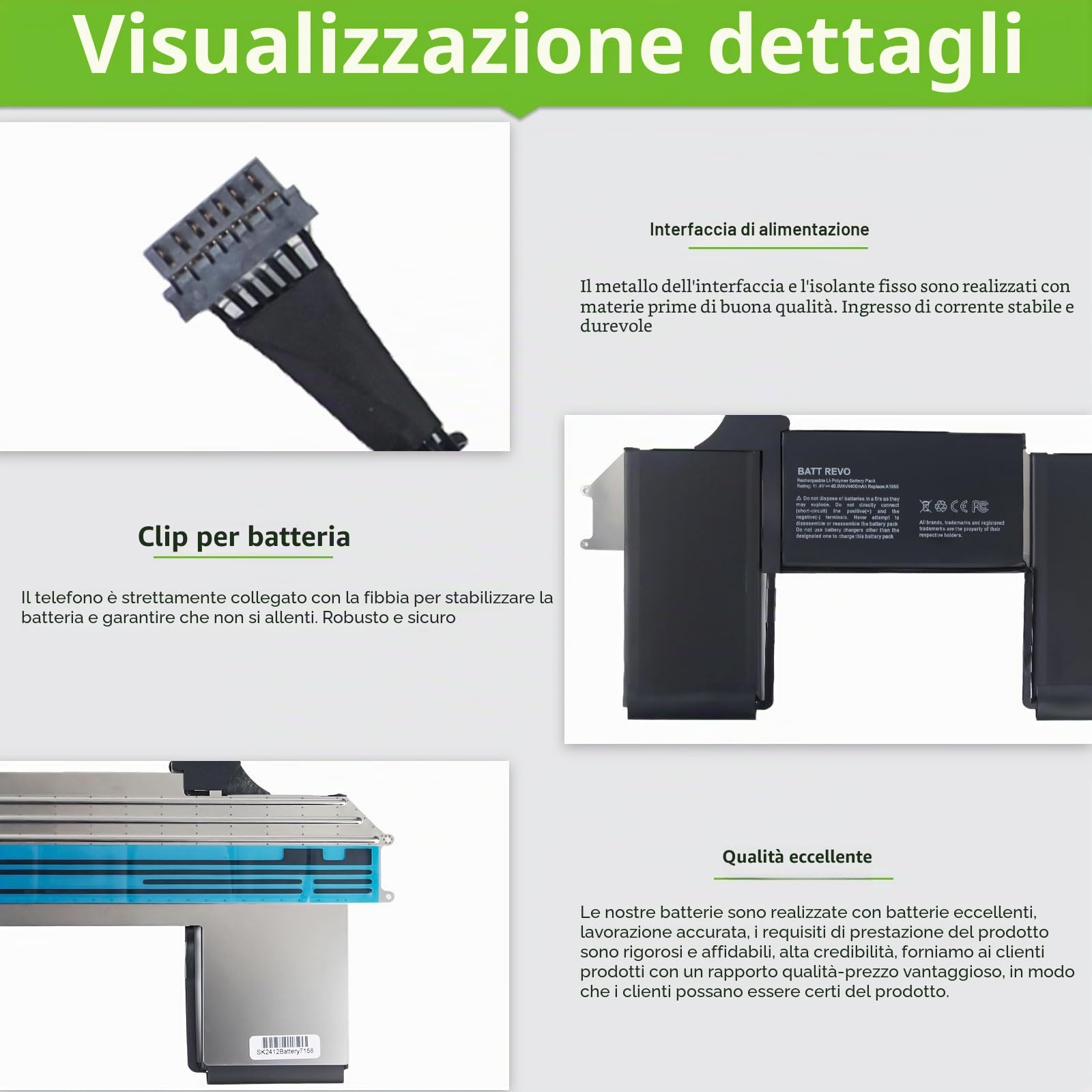A1965 A1932 A2179 batteria di ricambio per MacBook Air 13” A1932(fine 2018 2019) A2179 (inizio 2020) EMC 3184 3302 MacBookAir8,1 8,2 9,1 11.4V 49.9Wh 4400mAh