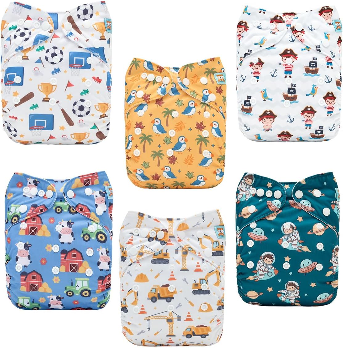 ALVABABY Baby Cloth Diapers 6 Pack with 12 Inserts Cloth Diaper Covers Adjustable Washable Reusable for Baby Girls and Boys
