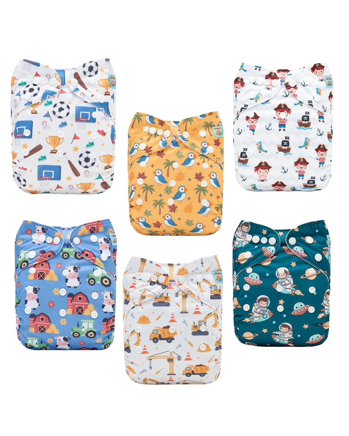 ALVABABY Baby Cloth Diaper 6 Pack with 12 Inserts One Size Cloth Diaper Covers Adjustable Washable Reusable for Baby Girls and Boys