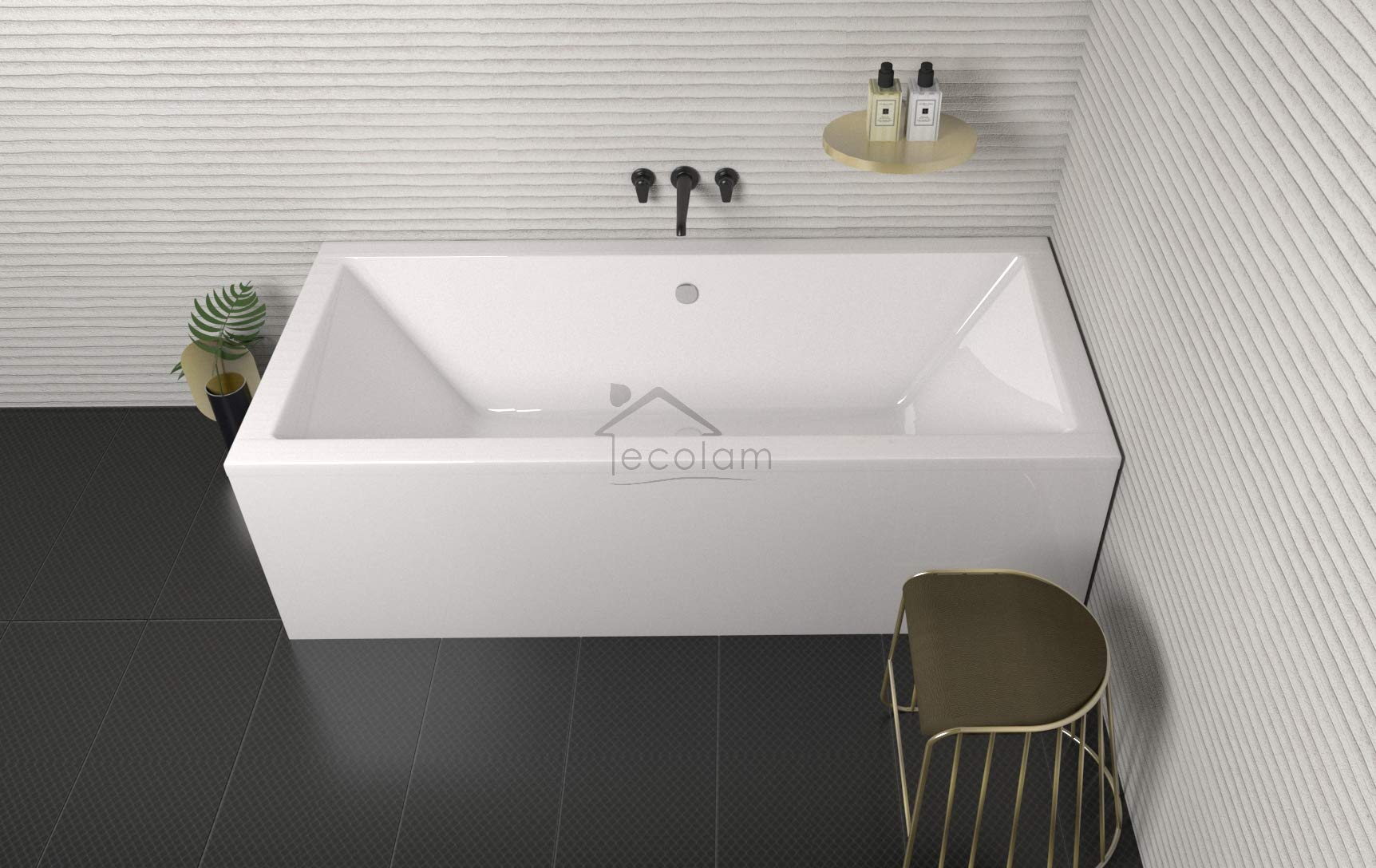 ECOLAM Badewanne Quadro 190x90cm Rechteck Schürze Ablauf Füße Silikon SET | Wanne Rechteckbadewanne Ablauf in der Mitte ideal für zwei Acrylschürze weiß keine Fliesen nötig Ab- und Überlauf Automatik