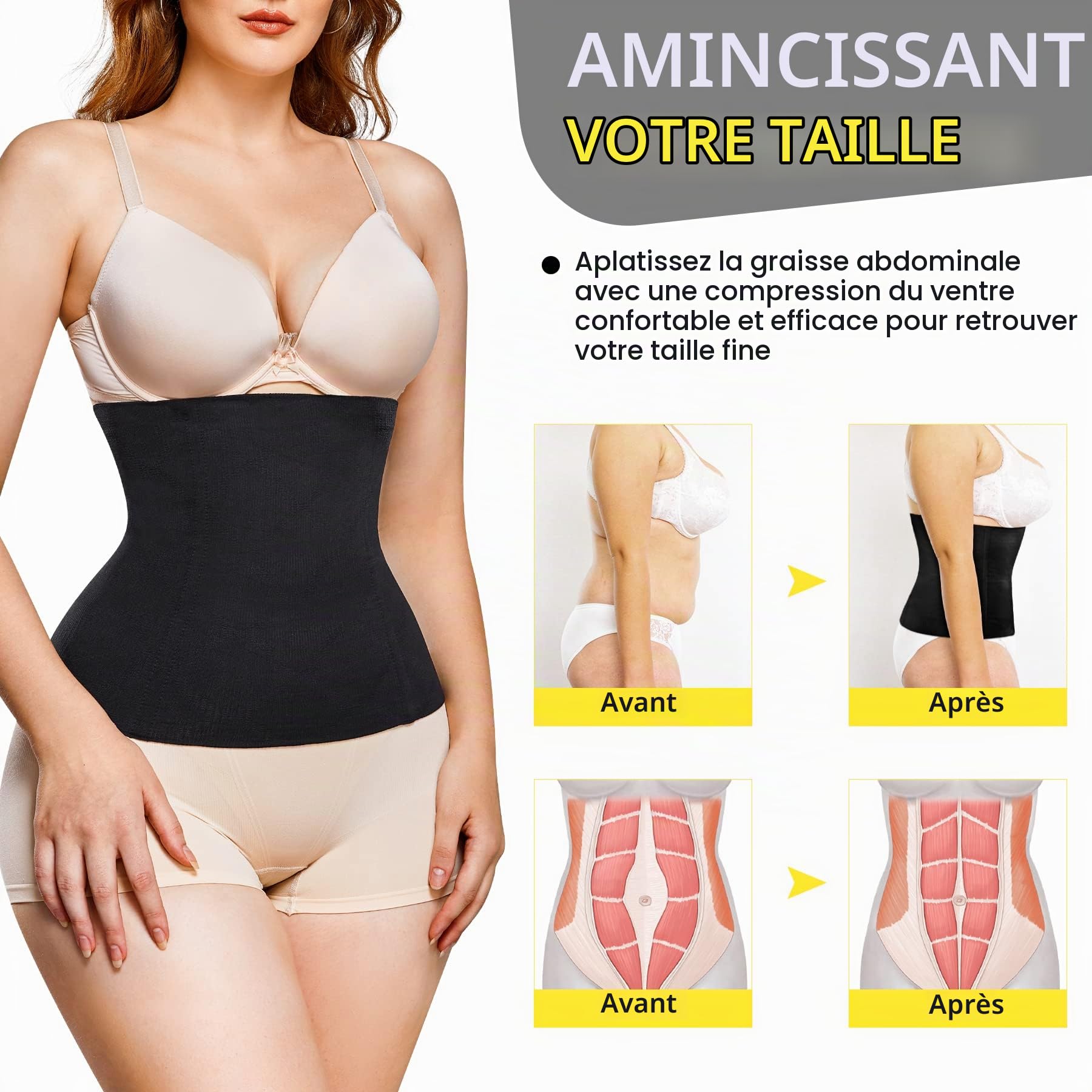 Junlan Gaine Amincissante Ventre Plat Femme Corset Minceur Waist Trainer Sport Body Gainant Invisible Ventre Plat Ceinture Abdominale Gainante Femme Apres Accouchement