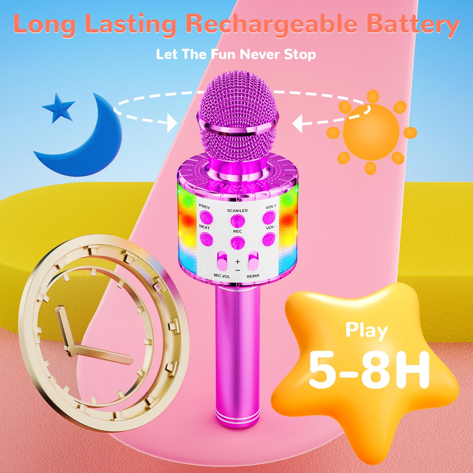 Ankuka Microfono Karaoke Bluetooth Wireless Microfono Bambini Regalo per Bambini 3-12 Anni Microfono Giocattolo Cambia Voce, Compatibile con Android, iOS, PC Viola