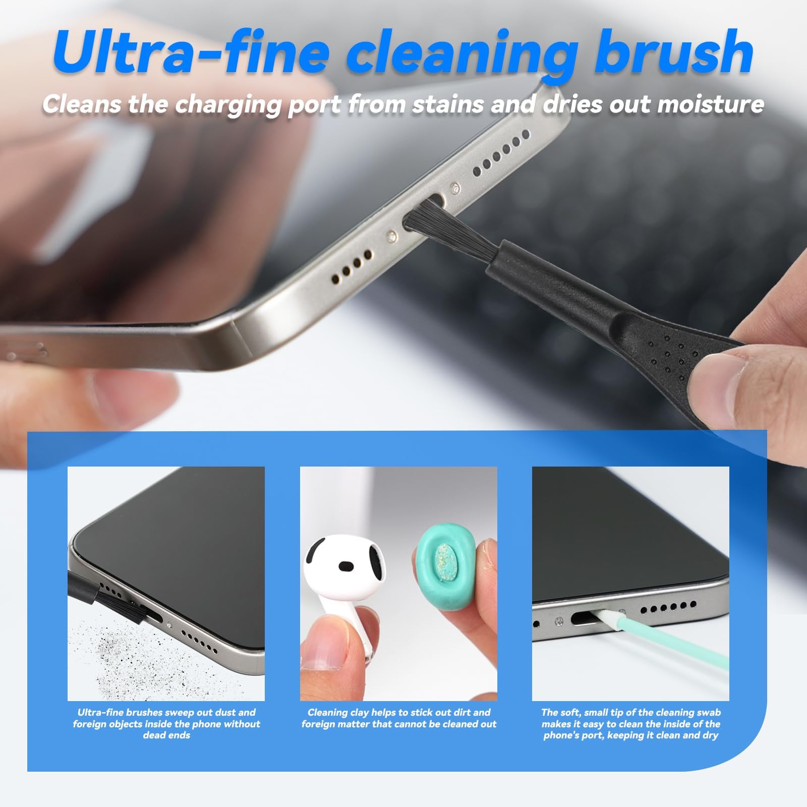 4 szt. Ochrona przeciwdustowa USB-C z, osłoną przeciwdustową głośnika i glina czyszcząca, kompatybilne z iPhone 17/16/15/Serii Air i akcesoria ochronne gniazda ładowania laptopa(Czarny)