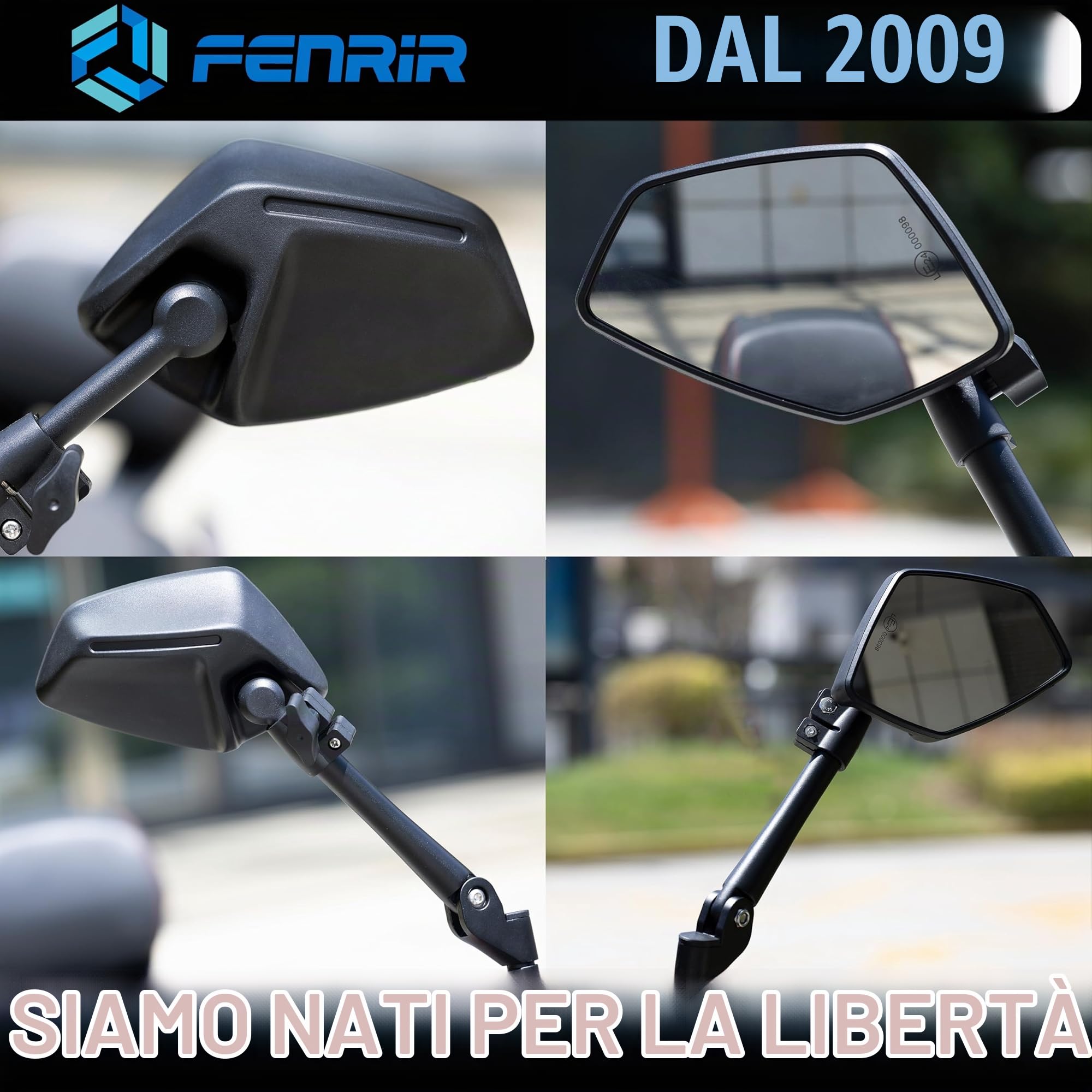 FENRIR Omologati Specchietti Moto Specchietto Retrovisore Indistruttibili Pieghevole Antiriflesso Lenti Curve Design Antivibrazione Regolabili per strada fuoristrada Enduro Adventure Tourer(801-0118)