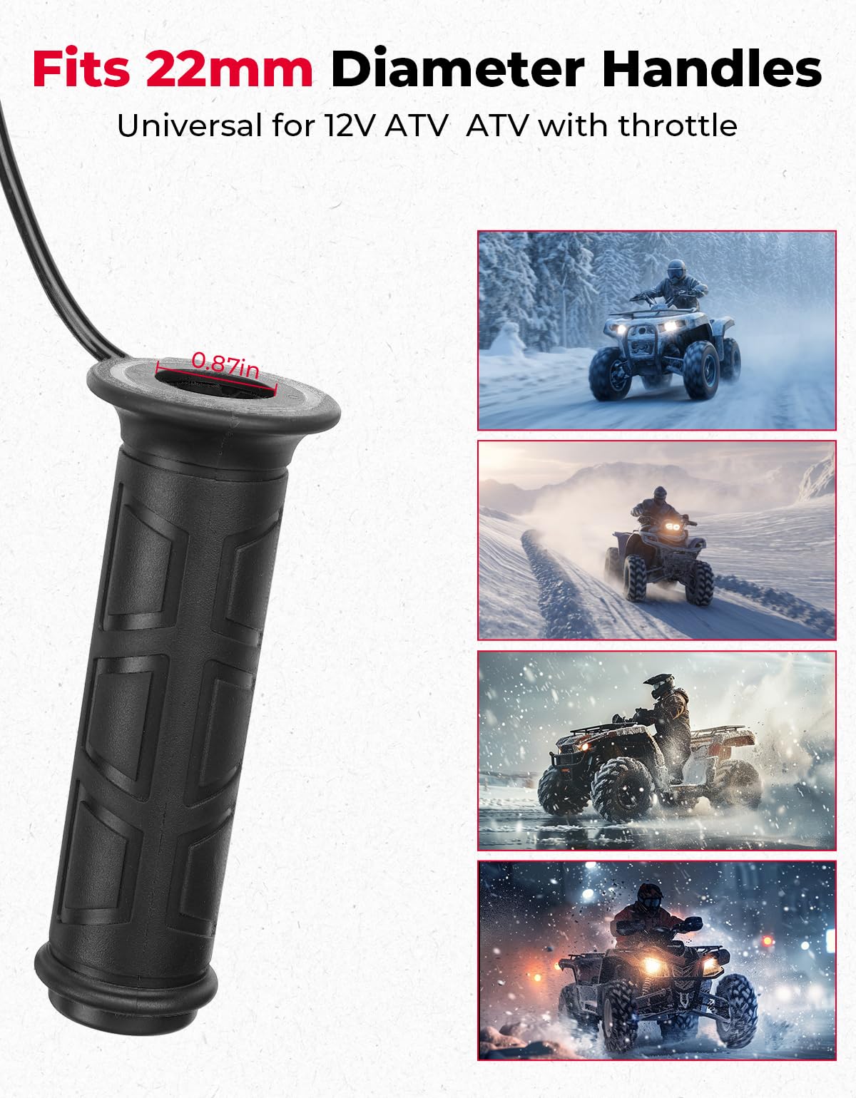 KEMIMOTO ATV beheizte Griffe mit Daumenwärmer, IP67 wasserdicht | 3-stufig einstellbare Temperatur & 50 °C Auto-Standby, universell für 12 V 22 mm ATV-Motorradlenker