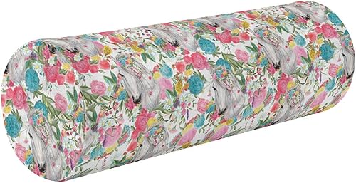 FRODOTGV Watercolor Horse Flowers Bolster Pillows for Bed Neck Roll Pillow Insert 17 Round Pillow Insert Cushion Insert Cylinder Pillow Covers with