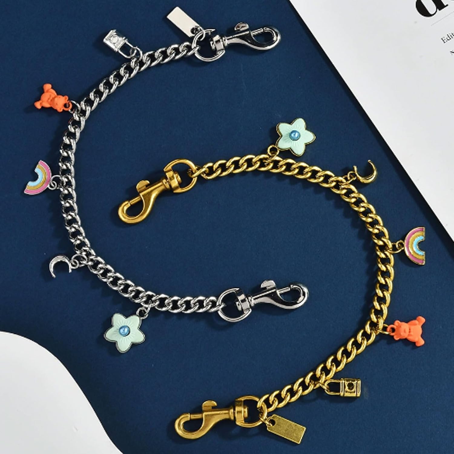 Metal Lock Bear Rainbow Flowers Wallet Chain Keychains Bag Charms Cute Purse Charms Purse Accessories For Women (gold) - Image 7
