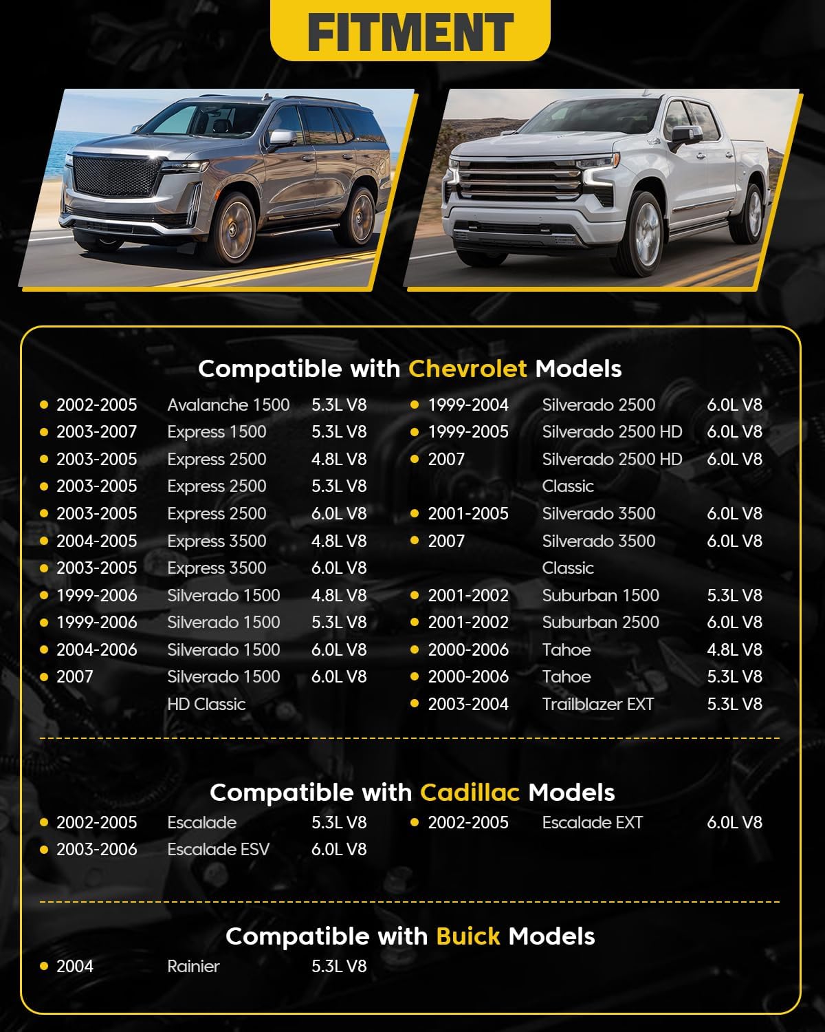 8Pcs UF262 Round Ignition Coils with 9748UU 8mm Spark Plug Wires & 41-962 Platinum Spark Plugs Compatible with Chevy Silverado Suburban Tahoe, GMC Sierra Yukon, Cadillac 4.8L 5.3L 6.0L V8, Not Square