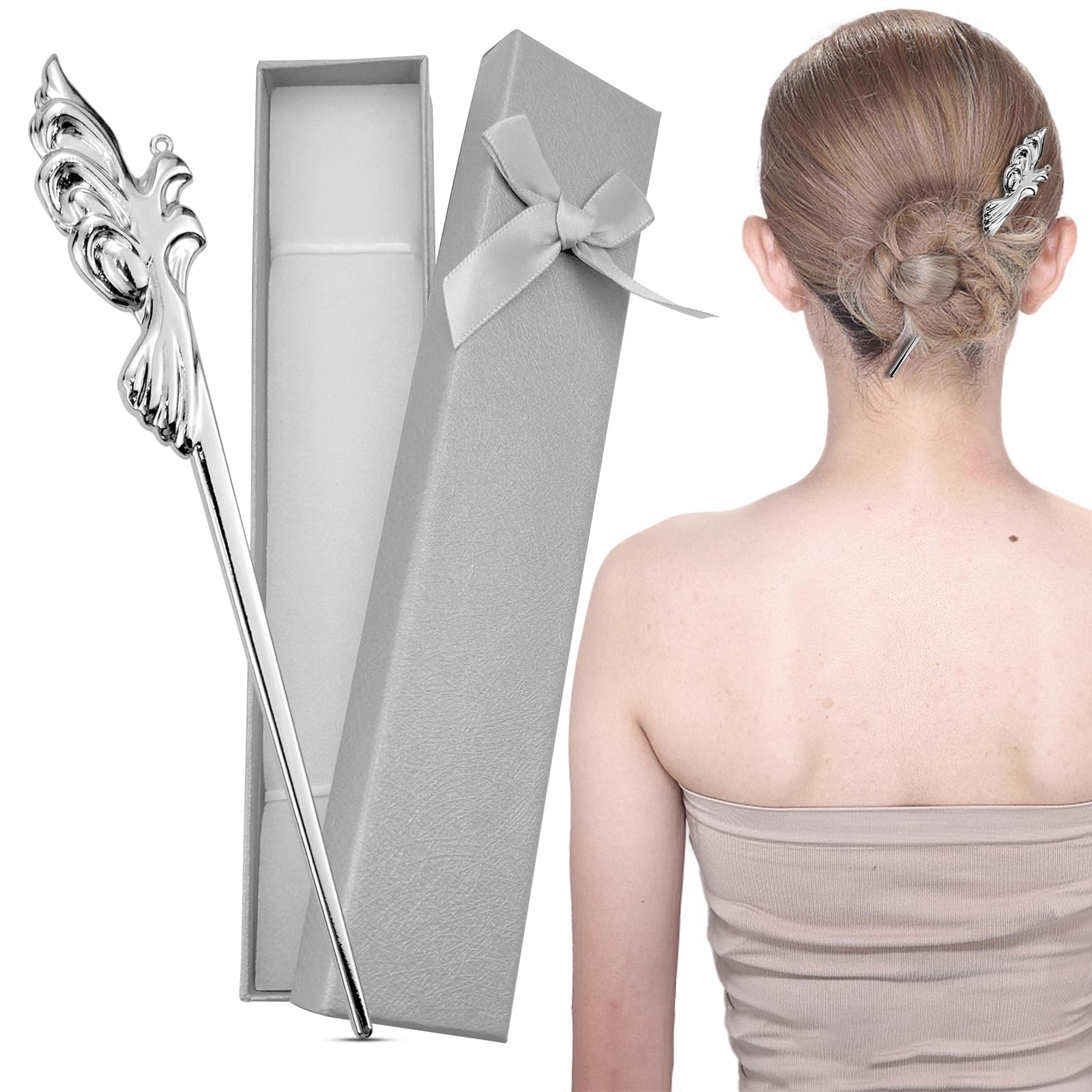 Retro Silver Hair Pins,Elegant Metal Hair Stick,Large French Hair Pins For Thick Thin Hair,Hair Accessories for Buns Women Hairstyle Accessories (With Gift Box)
