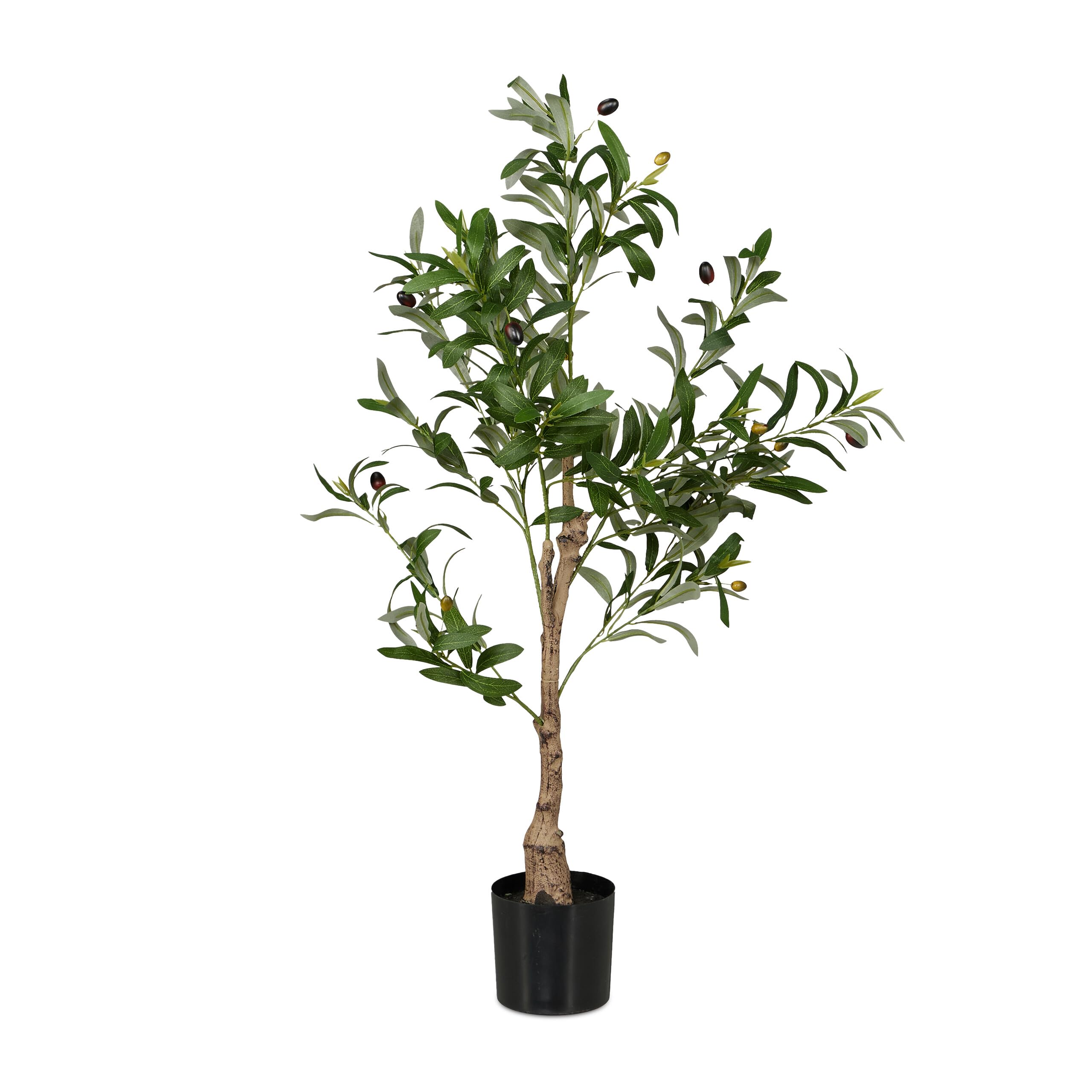 Relaxdays Albero di Ulivo Finto, Pianta Artificiale Olivo H: 90 cm, Plastica e Pietra, Piantina Interni, Verde Marrone