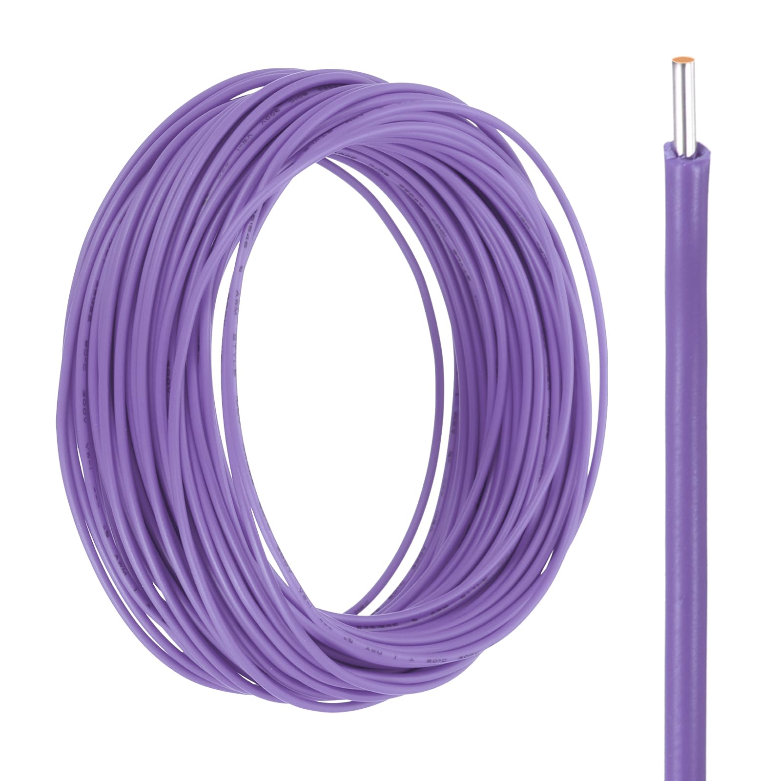 sourcing map UL1007 Solid Core Wire, 22 Gauge 50FT 300V 22 AWG Electrical Wire Tinned Copper PVC 80 Degree High Temp Internal Wiring for Fixed Installations, Appliances, Purple