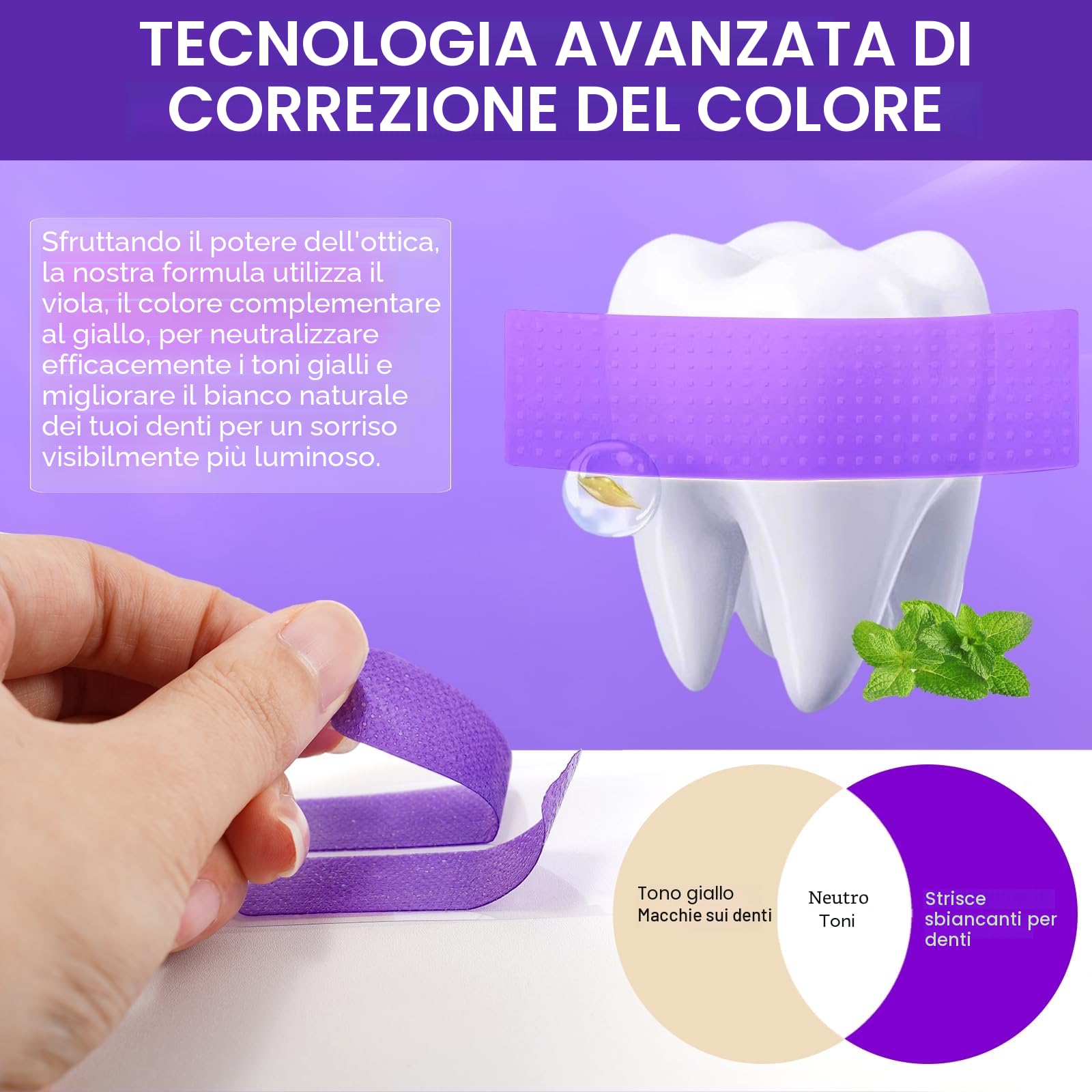 Strisce sbiancanti dei denti viola Strisce sbiancanti 14 trattamenti per smalto sicuro, Teeth Whitening Strips Dall'interno, At-Home Kit sbiancante - Sensitivity Free