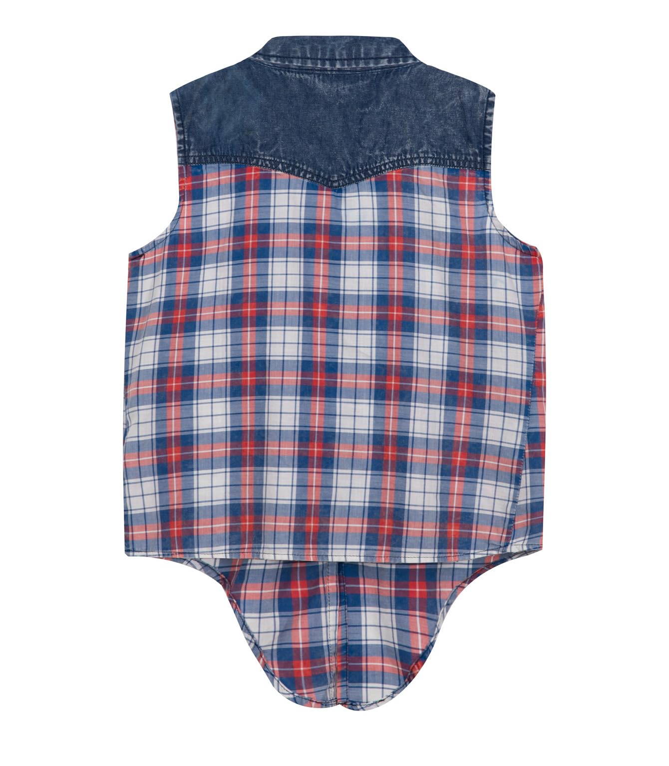 Bienzoe Camiseta corta sin mangas para niñas: blusa informal occidental con botones a cuadros vaquera