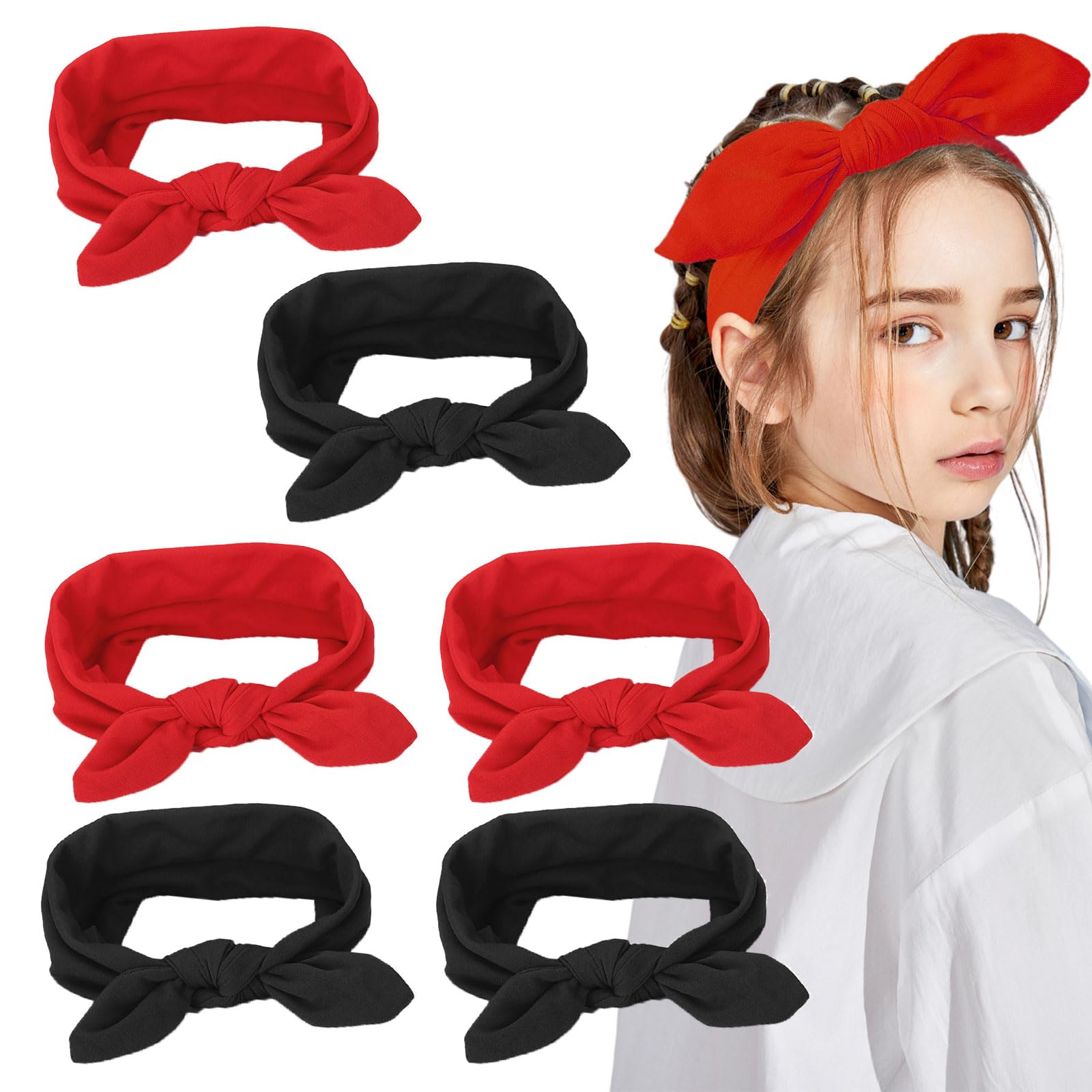 EUPSIIU 6 Piezas Diademas, Diademas Anchas para Mujer, Diadema Vintage con Lazo para El Pelo, Diadema Mujer, Accesorios para El Cabello de Niñas, Banda Elástica para La Cabeza (Negro, Rojo)