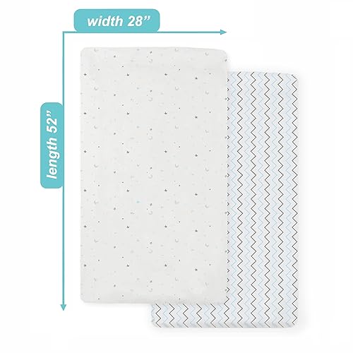 Miniatura 2 de TL Care Paquete de 2 sábanas bajeras para cuna de 28 x 52 pulgadas, suaves, transpirables, neutrales, 100% algodón, estrellas azuleszigzag, para