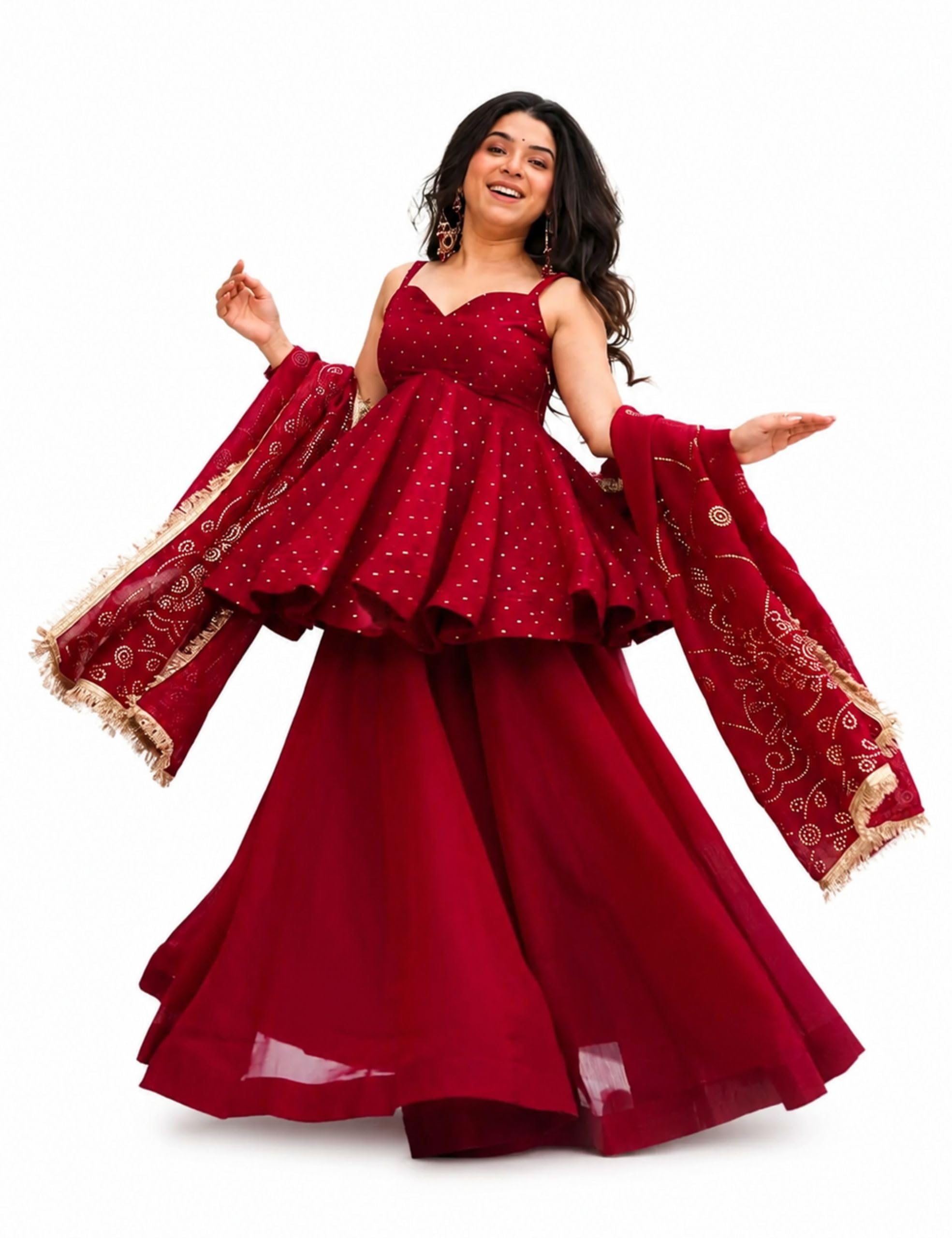 Women’s Red Floral Embroidered Short Kurti with Wide-Leg Palazzo Pants Set | Ethnic, Traditional Suit Set & Co-ord Outfit | Wedding & Party Outfit-picture-44