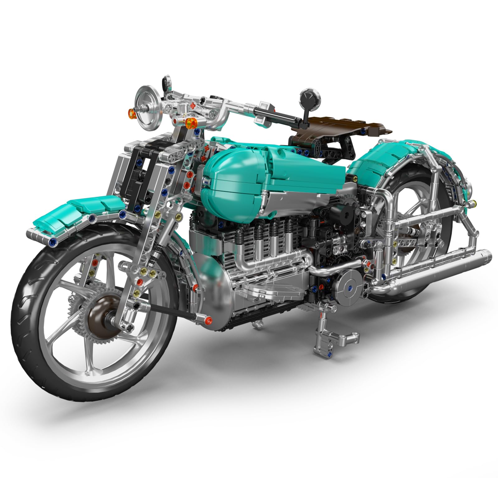 Mould King 23004 Technik Amerikanisches Cruiser-Motorrad-Modell,Amerikanisches Retro-Motorrad bewegliche mechanische Details,Erwachsenen-Bastel-Hochpräzisionsmodell Klemmbausteine Bausatz（1971+ Teile）