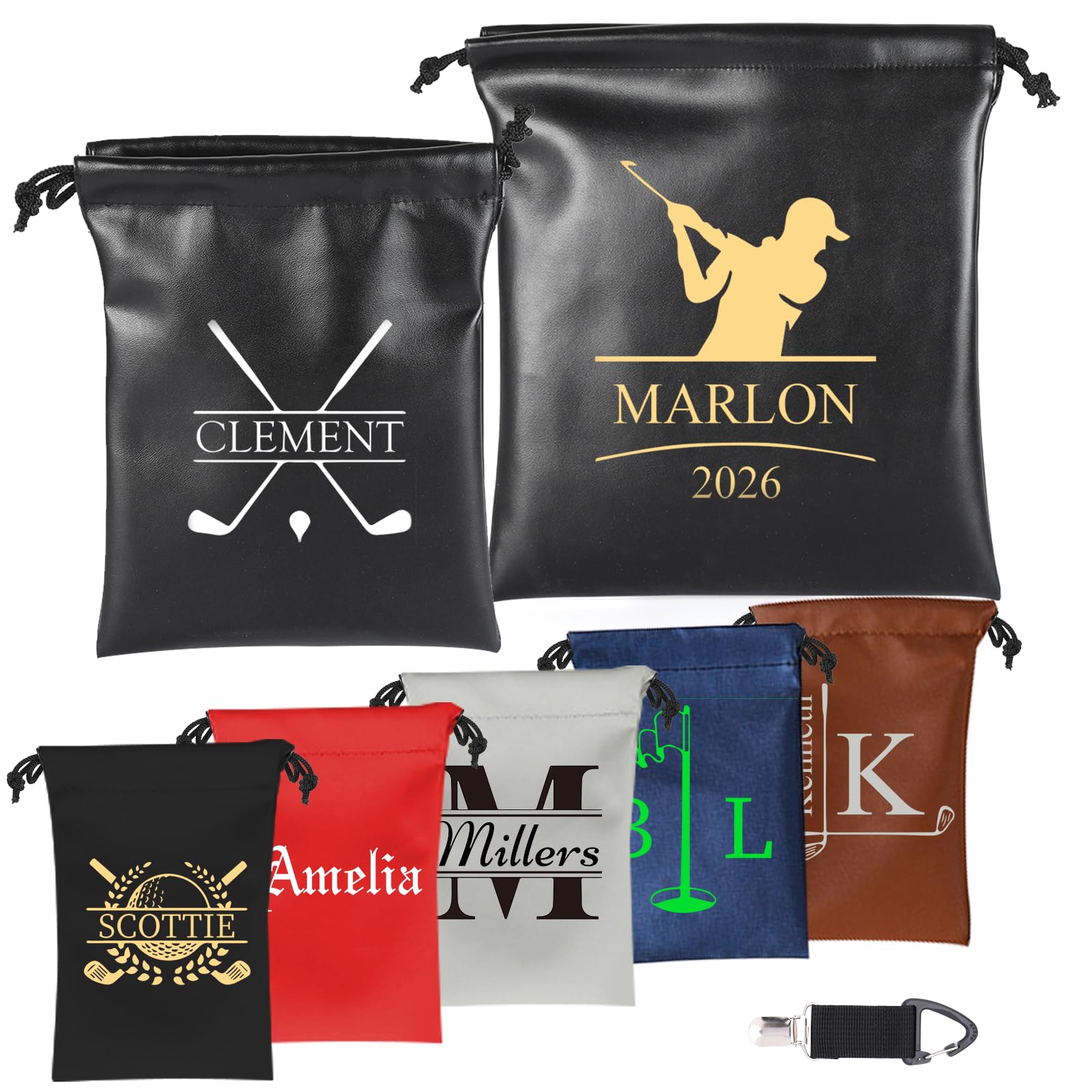 UIDMEN Personalized Golf Tee Pouch with Name & Logo, Leather Golf Valuables Pouch, Drawstring Bag for Men, Accessories Storage Bag, Gifts for Enthusiast, Best Man, Father's Day, Birthday, Wedding Gift