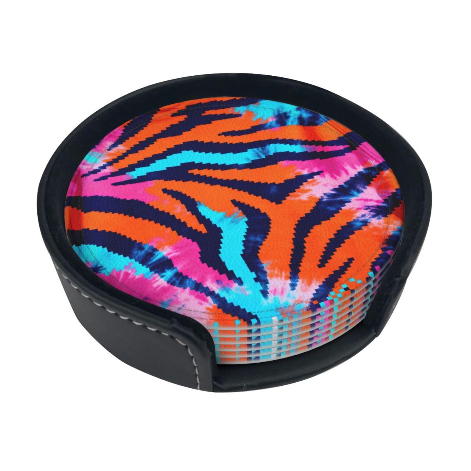 Animal stripes Leather Coasters-Set of 6 with Storage Holder