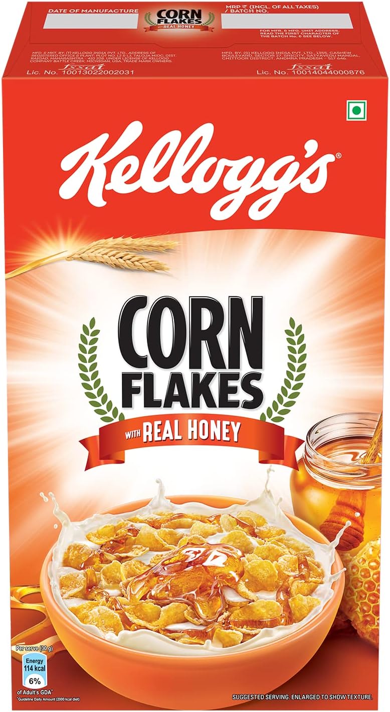 Cornflakes Real Honey 630g | High in Iron, Vitamin B1, B2, B3, B6 & C | Naturally Cholesterol Free | Corn Flakes, Breakfast Cereal