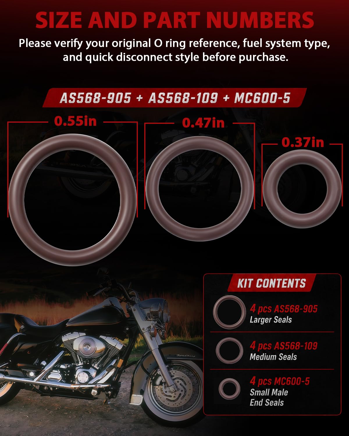 12PCS Fuel Line Quick Disconnect O-Ring Kit, Compatible with Harley-Davidson 1999 and Later EFI Models Using Matching Quick Disconnect Fuel Line Fittings, Including Street Glide, Road King and Softail