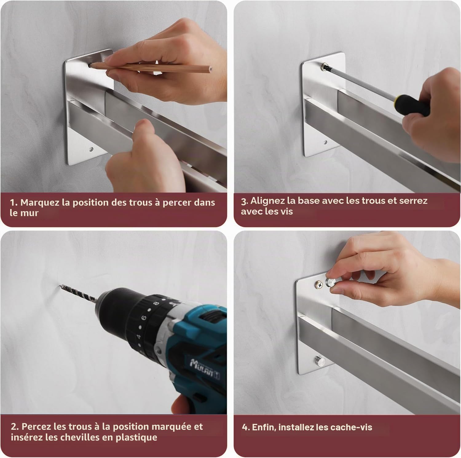 Porte Serviette Salle de Bain,Porte Serviette Mural,Rod à Double Tige 304 Support de Serviette en Acier Inoxydable 40 cm, Deux Options D'installation pour la Salle de Bain, la Chambre, la Cuisine